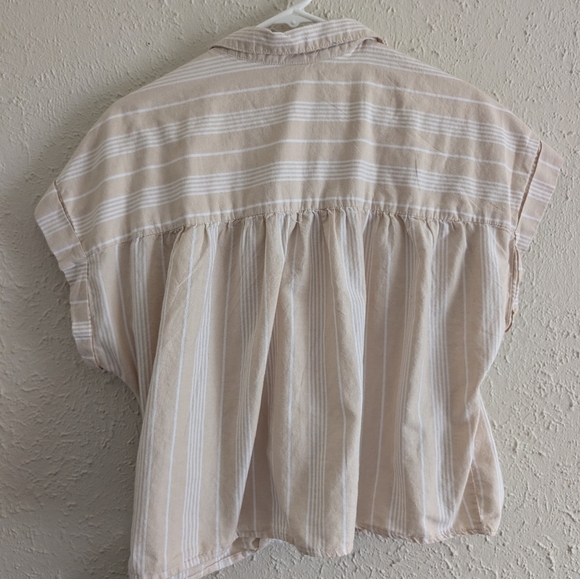 Old Navy Beige & White Striped Wrap Top - Picture 7 of 7